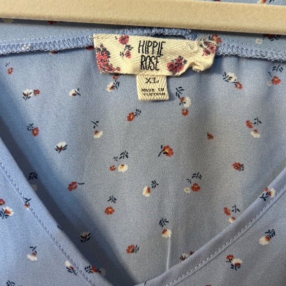 Hippie Rose Blue Cuffed Sleeve Tie Front Blouse - Picture 2 of 4